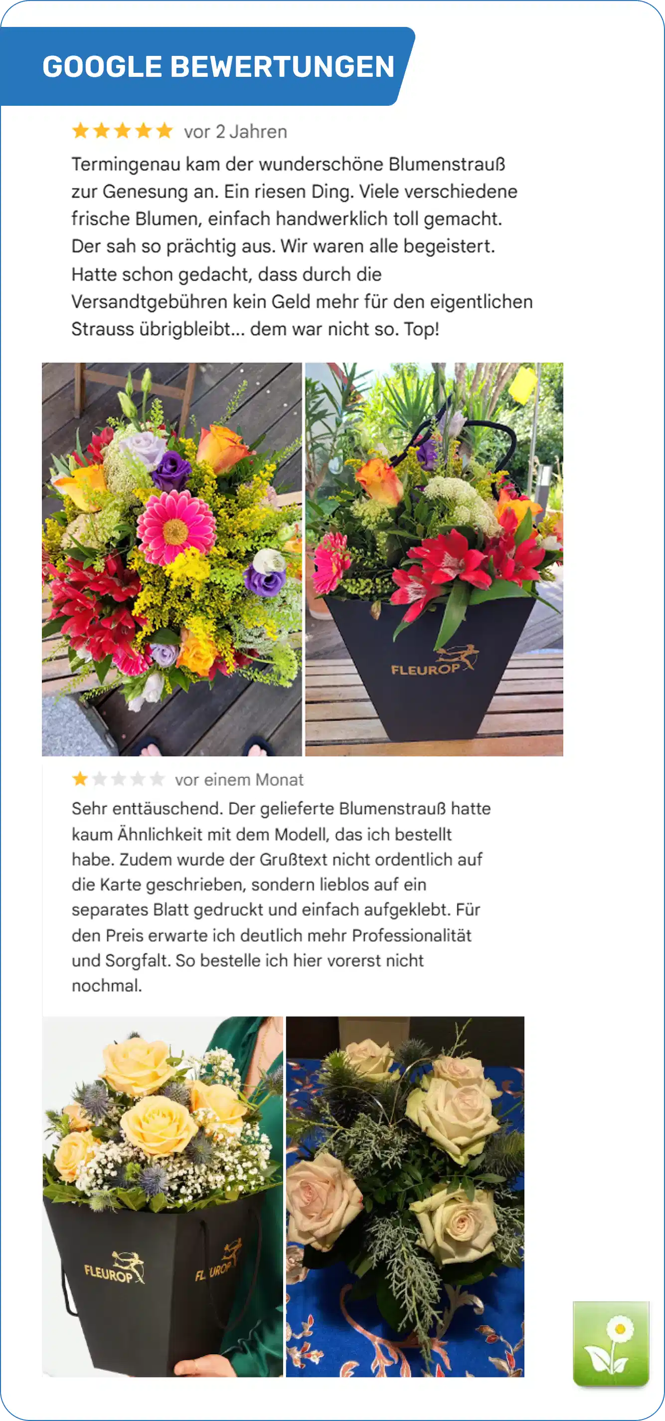 Fleurop Google Bewertungen Screenshots